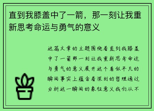 直到我膝盖中了一箭，那一刻让我重新思考命运与勇气的意义